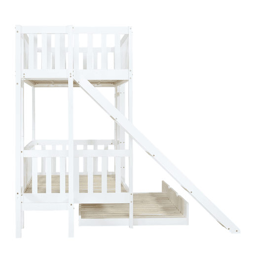 Beliche com cama extra 90x200190 cm - com proteção, escorregador, prateleiras, escada reta de 4 degraus - Branco