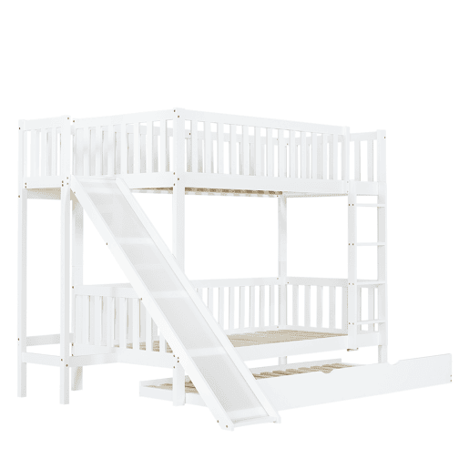 Beliche com cama extra 90x200190 cm - com proteção, escorregador, prateleiras, escada reta de 4 degraus - Branco