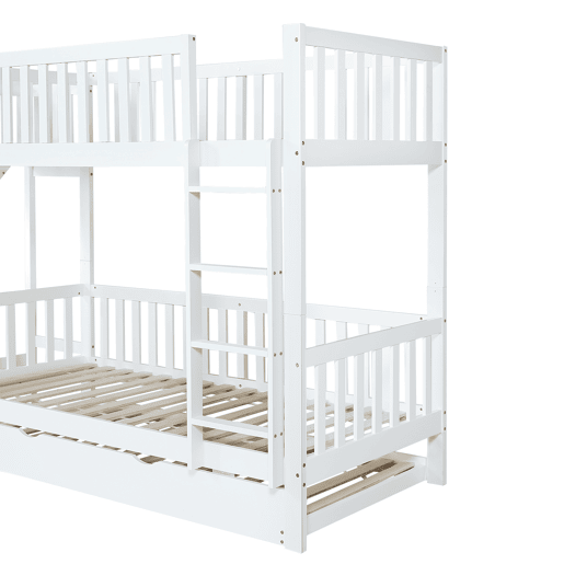 Beliche com cama extra 90x200190 cm - com proteção, escorregador, prateleiras, escada reta de 4 degraus - Branco