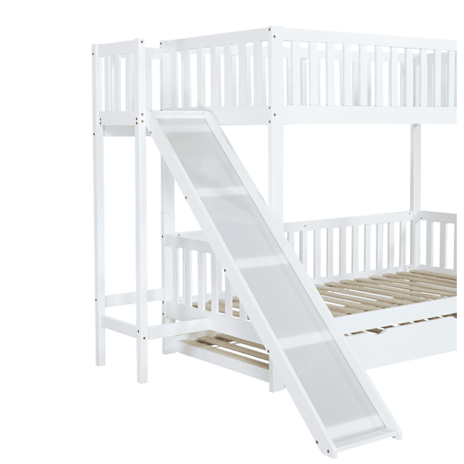 Beliche com cama extra 90x200190 cm - com proteção, escorregador, prateleiras, escada reta de 4 degraus - Branco