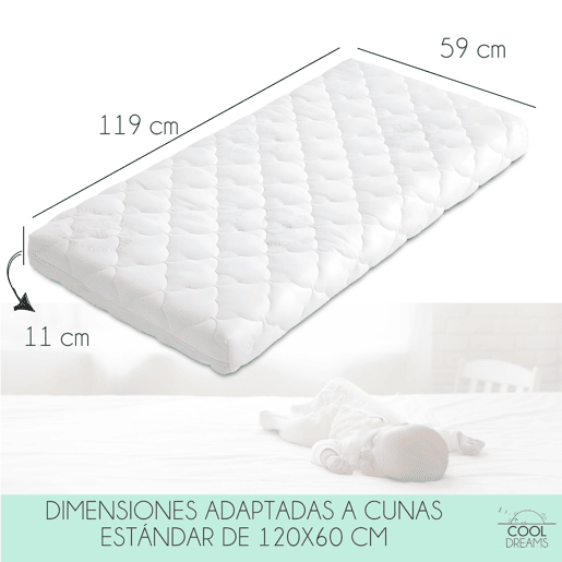 Colchão de bebé Helios Cuna 120x60 com tecnologia DryCore+ de célula aberta e BreathMax. Certificado OEKO-TEX e CertiPur. Amovível, respirável