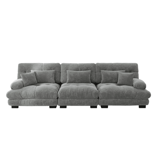 Sofá modular de 3 lugares - Sofá-cama com assento profundo, chenille, para sala de estar, apartamento, escritório, estúdio - Cinza