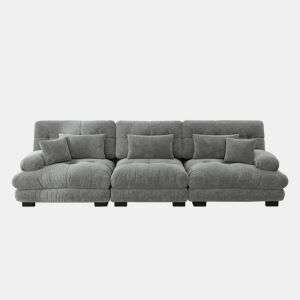 Sofá modular de 3 lugares - Sofá-cama com assento profundo, chenille, para sala de estar, apartamento, escritório, estúdio - Cinza