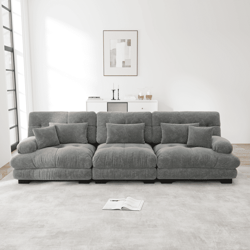 Sofá modular de 3 lugares - Sofá-cama com assento profundo, chenille, para sala de estar, apartamento, escritório, estúdio - Cinza