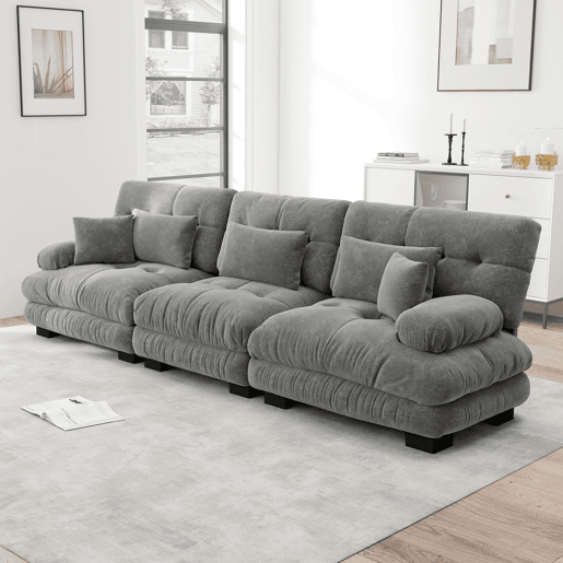 Sofá modular de 3 lugares - Sofá-cama com assento profundo, chenille, para sala de estar, apartamento, escritório, estúdio - Cinza