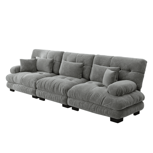 Sofá modular de 3 lugares - Sofá-cama com assento profundo, chenille, para sala de estar, apartamento, escritório, estúdio - Cinza