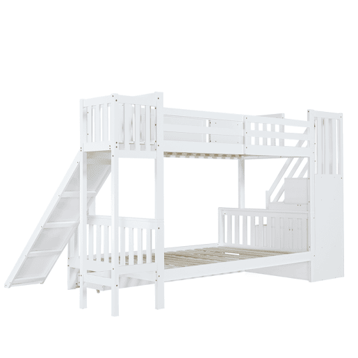 Beliche 90x200 cm - Com janela, escorregador, gavetas com rodinhas, escada com corrimão e 4 compartimentos - Branco