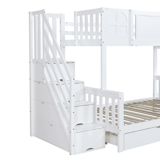 Beliche 90x200 cm - Com janela, escorregador, gavetas com rodinhas, escada com corrimão e 4 compartimentos - Branco