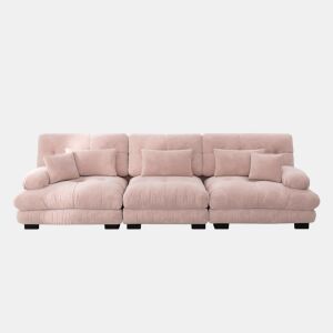 Sofá de canto modular de 3 lugares - com assento profundo, sofá-cama confortável, chenille rosa