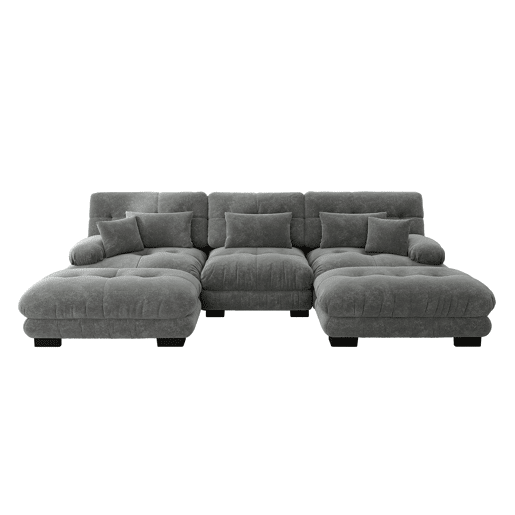 Sofá modular U 4 lugares - Sofá convertível com otomano, Chenille, Cinza Sofá modular U 4 lugares - Sofá convertível com otomano, Chenille, Cinza