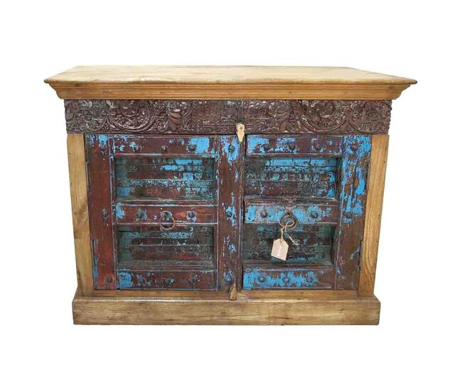 Aparador de madera artesanal 117x42x92h marrón