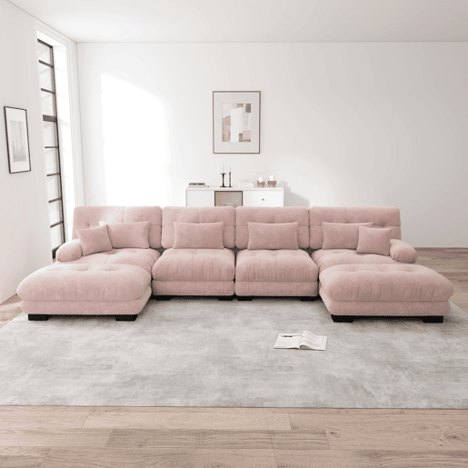 Sofá modular de 4 lugares - Sofá em forma de U, confortável, com otomano móvel, combinação DIY - Rosa
