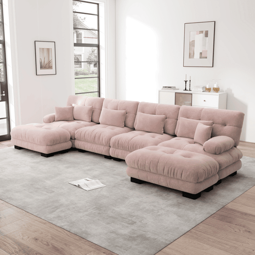 Sofá modular de 4 lugares - Sofá em forma de U, confortável, com otomano móvel, combinação DIY - Rosa