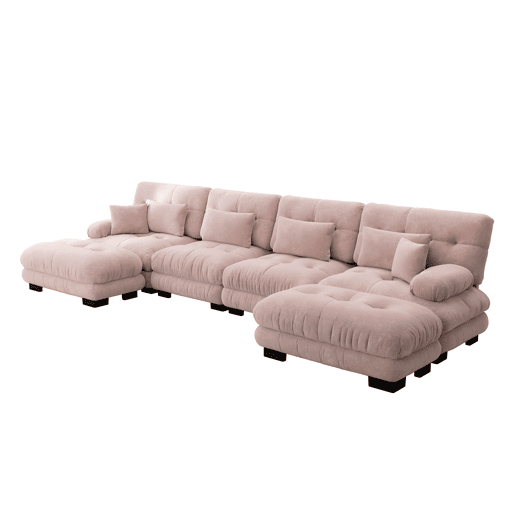 Sofá modular de 4 lugares - Sofá em forma de U, confortável, com otomano móvel, combinação DIY - Rosa