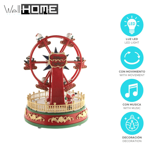 Roda gigante de Papai Noel decorativa de Natal com movimento, luzes de LED e música