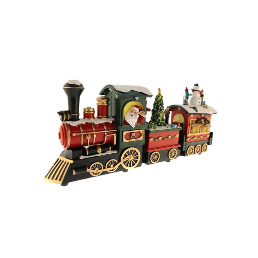 Trem de Papai Noel decorativo de Natal com movimento, luzes de LED e música