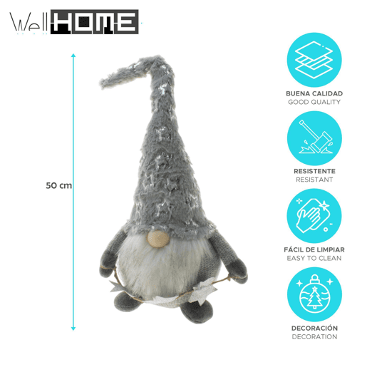 Gnomo decorativo de Natal cinza com chapéu alto em estilo nórdico