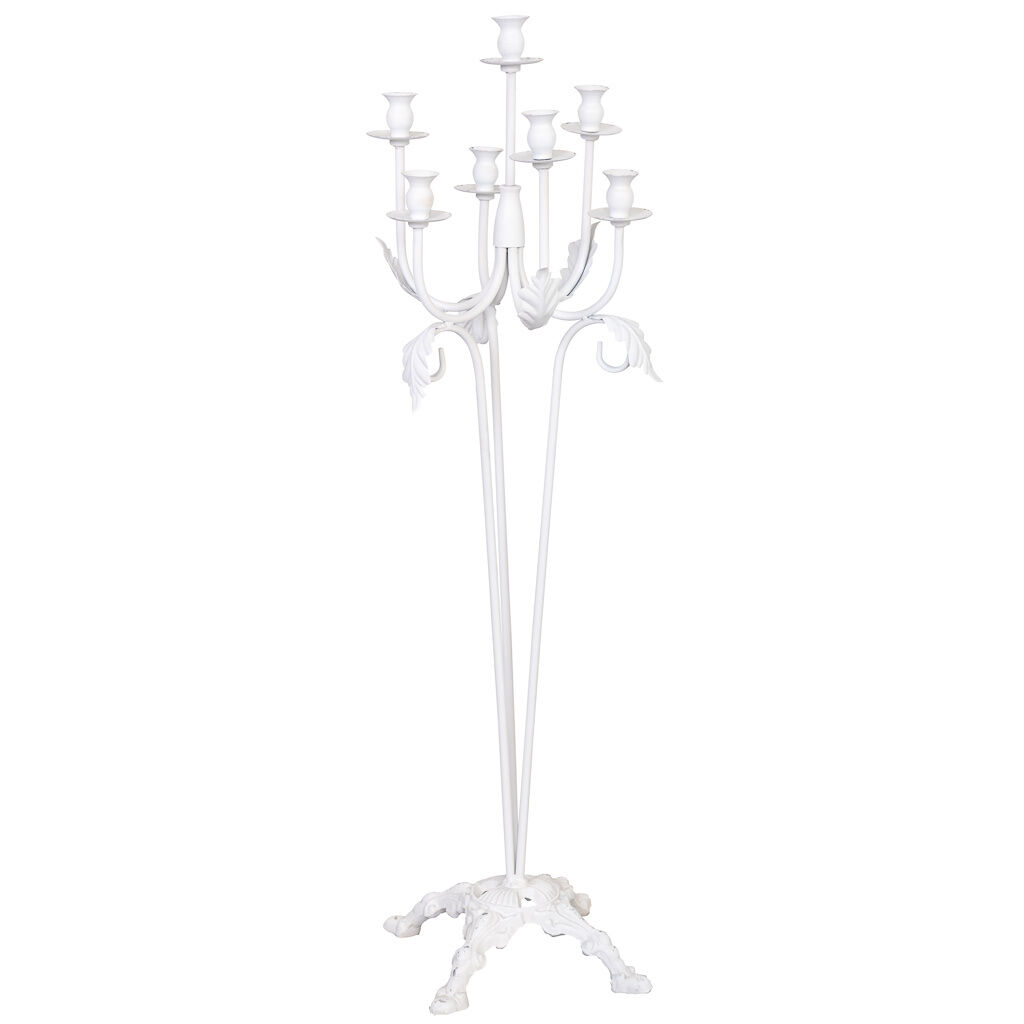 Candelabro de pie de metal envejecido blanco 35x35x110h cm