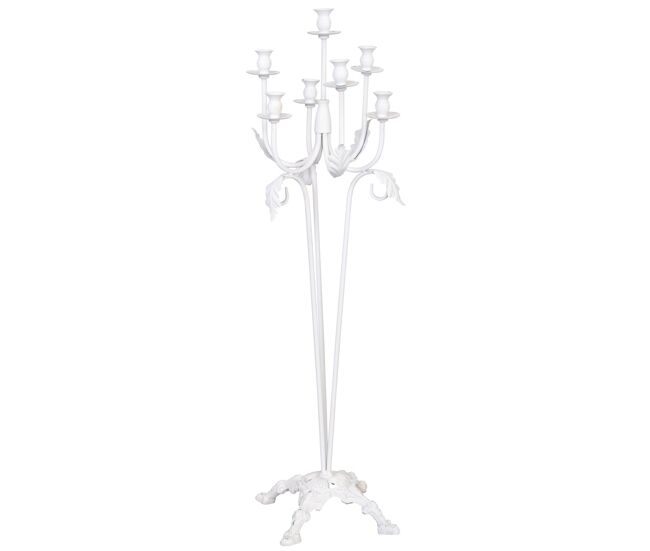 Candelabro de pie de metal envejecido blanco 35x35x110h cm