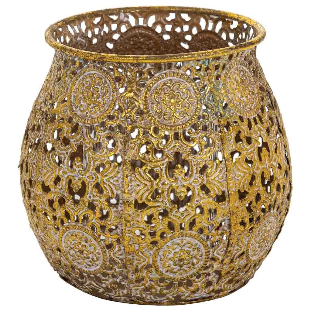 Portavelas de metal dorado 12x12x11