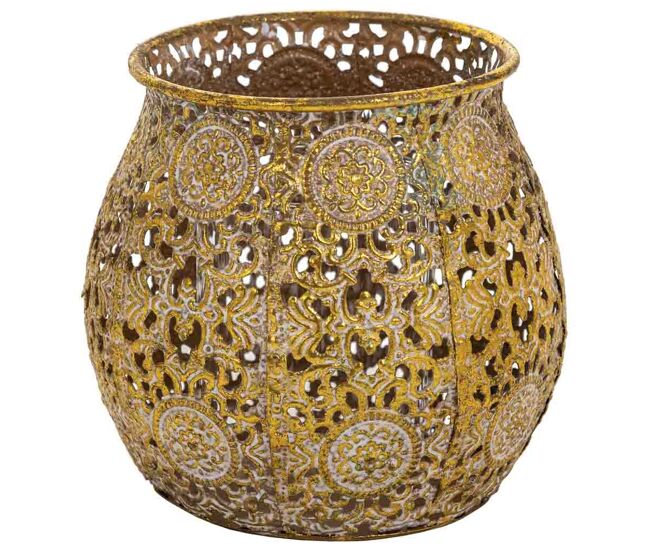 Portavelas de metal dorado 12x12x11