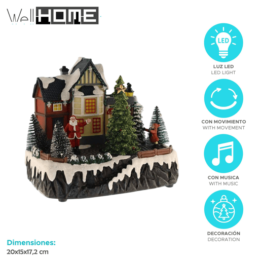 Rua de Natal Decorativa com Movimento, Luzes de LED e Música