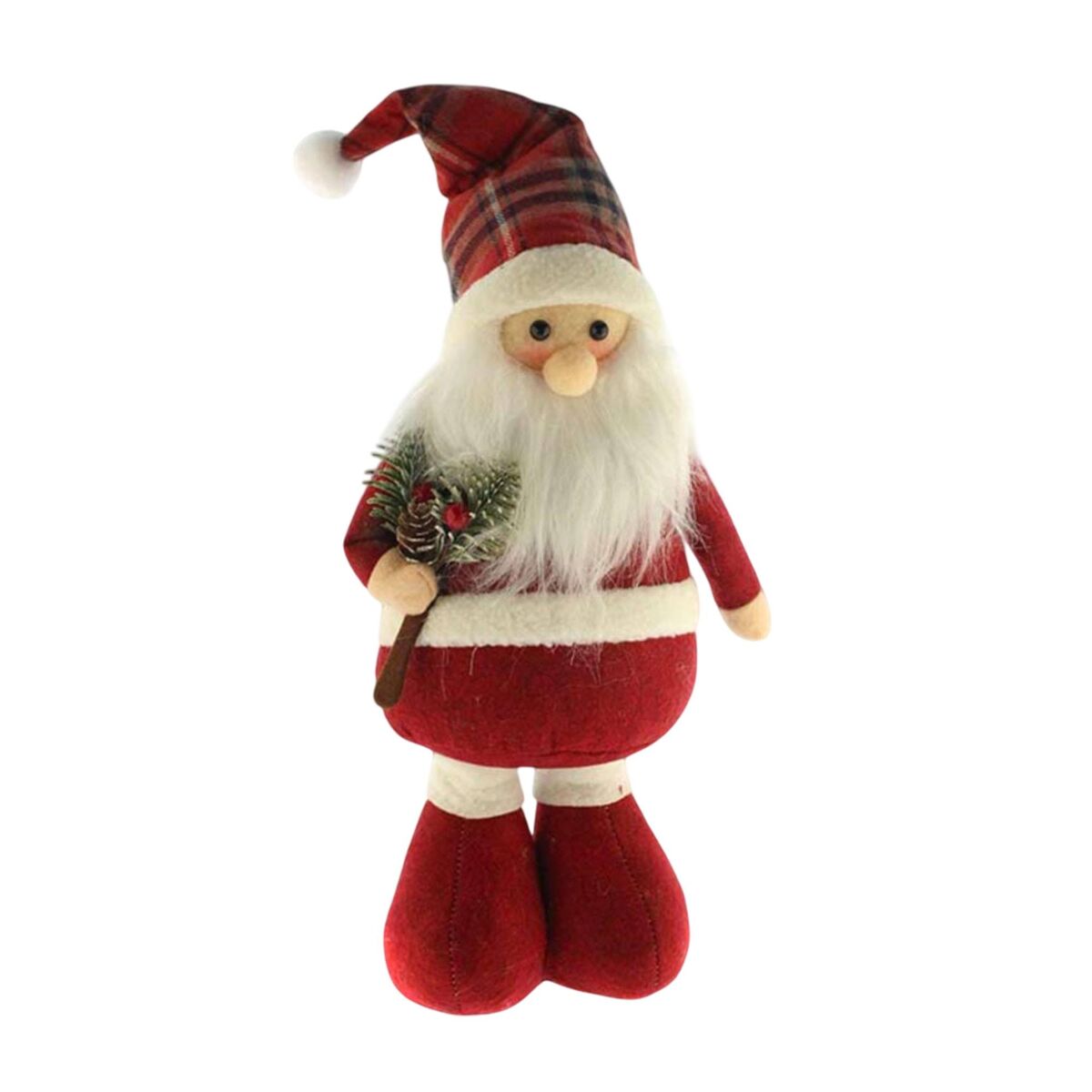Figura decorativa de santa de pie con diseño vichy rojo h.46cm