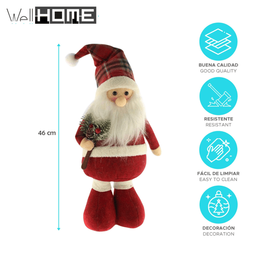 Figura decorativa de Papai Noel em pé com design Vichy