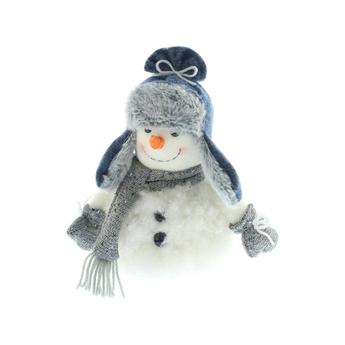 Muñeco de nieve decorativo con prendas azules para navidad h.24cm