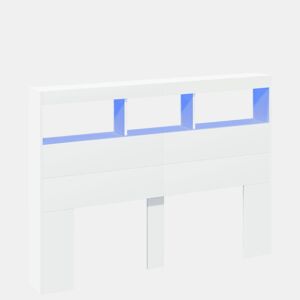 Armário de Cabeceira - Cabeceira de cama com luzes LED 140x17x102 cm branco