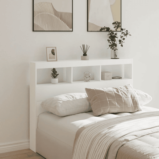 Armário de Cabeceira - Cabeceira de cama com luzes LED 140x17x102 cm branco
