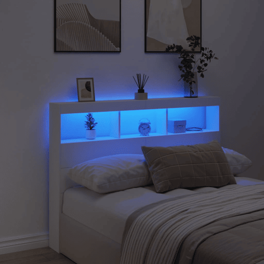 Armário de Cabeceira - Cabeceira de cama com luzes LED 140x17x102 cm branco
