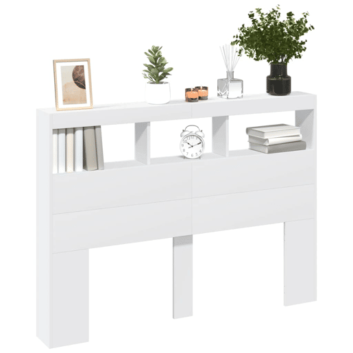 Armário de Cabeceira - Cabeceira de cama com luzes LED 140x17x102 cm branco