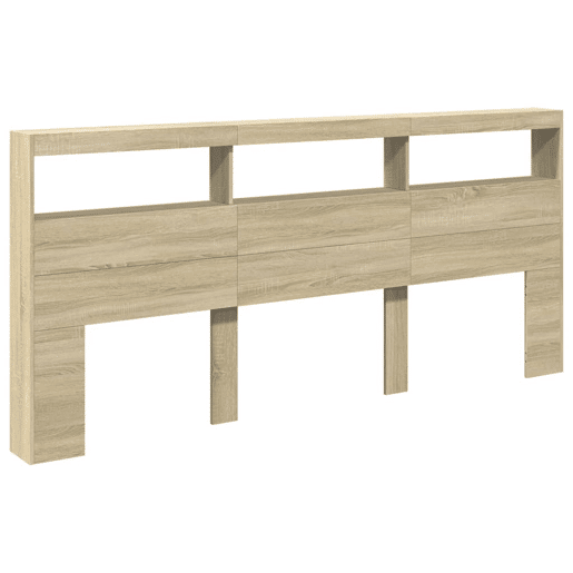 Armário de Cabeceira - Cabeceira de cama c luzes LED 220x17x102 cm carvalho sonoma