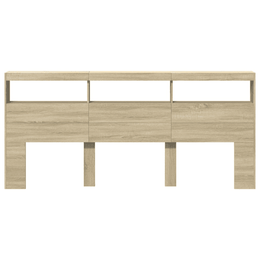 Armário de Cabeceira - Cabeceira de cama c luzes LED 220x17x102 cm carvalho sonoma