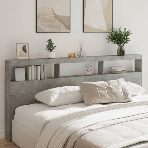 Armário de Cabeceira - Cabeceira de cama c luzes LED 220x17x102cm cinzento cimento