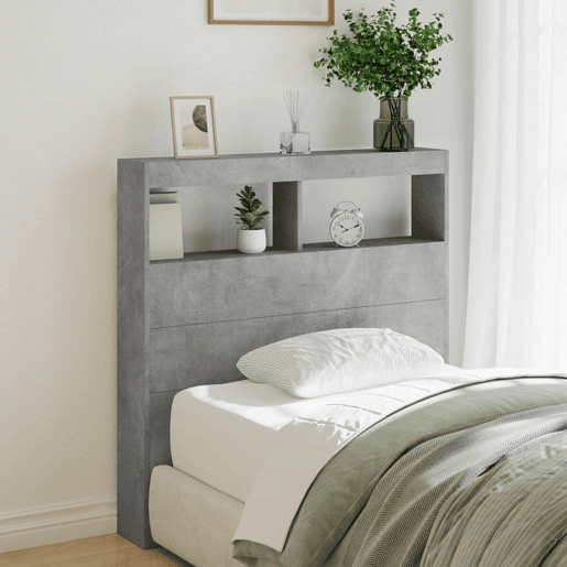 Armário de Cabeceira - Cabeceira de cama c luzes LED 100x17x102cm cinzento cimento