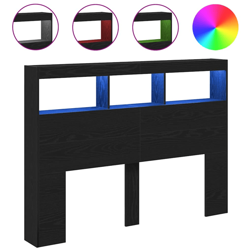 Armário Cabeceira - Cabeceira de cama c luzes LED 140x17x102 cm carvalho preto