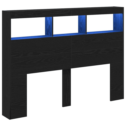 Armário Cabeceira - Cabeceira de cama c luzes LED 140x17x102 cm carvalho preto