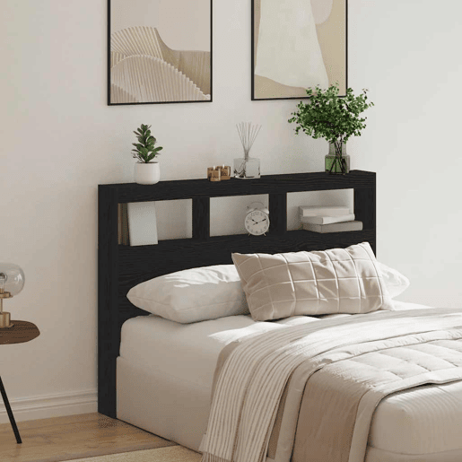 Armário Cabeceira - Cabeceira de cama c luzes LED 140x17x102 cm carvalho preto