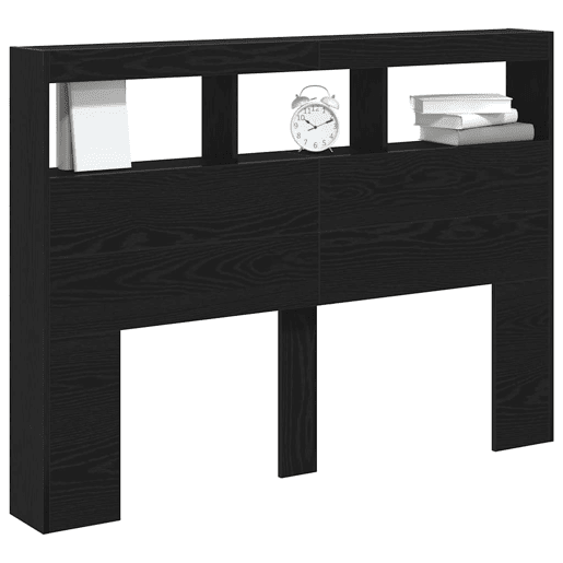 Armário Cabeceira - Cabeceira de cama c luzes LED 140x17x102 cm carvalho preto