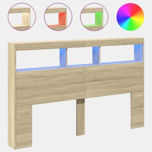 Armário de Cabeceira - Cabeceira de cama c luzes LED 160x17x102 cm carvalho sonoma