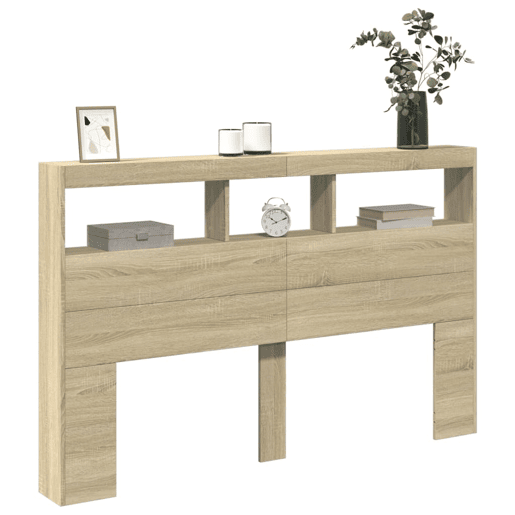Armário de Cabeceira - Cabeceira de cama c luzes LED 160x17x102 cm carvalho sonoma