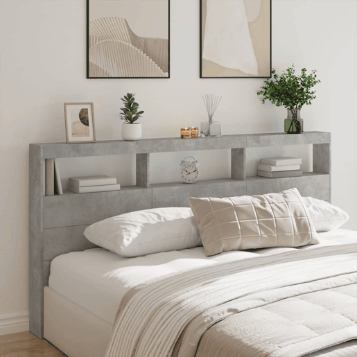 Armário de Cabeceira - Cabeceira de cama c luzes LED 200x17x102cm cinzento cimento