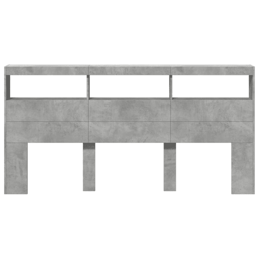 Armário de Cabeceira - Cabeceira de cama c luzes LED 200x17x102cm cinzento cimento