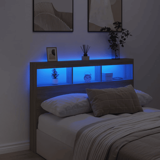Armário de Cabeceira - Cabeceira de cama c luzes LED 140x17x102 cm carvalho sonoma