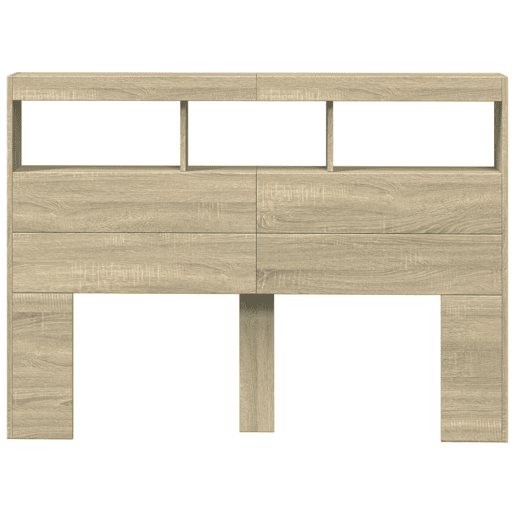 Armário de Cabeceira - Cabeceira de cama c luzes LED 140x17x102 cm carvalho sonoma
