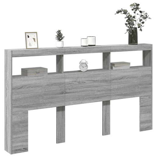 Armário de Cabeceira - Cabeceira de cama c luzes LED 180x17x102 cm cinzento sonoma