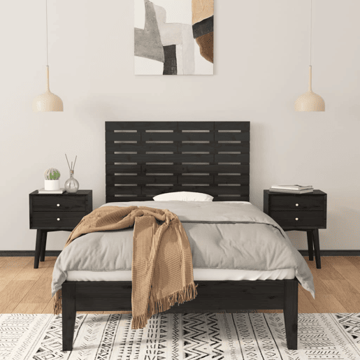Cabeceira - Cabeceira de cama de parede 106x3x63 cm madeira de pinho maciça preto