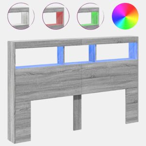 Armário de Cabeceira - Cabeceira de cama c luzes LED 160x17x102 cm cinzento sonoma